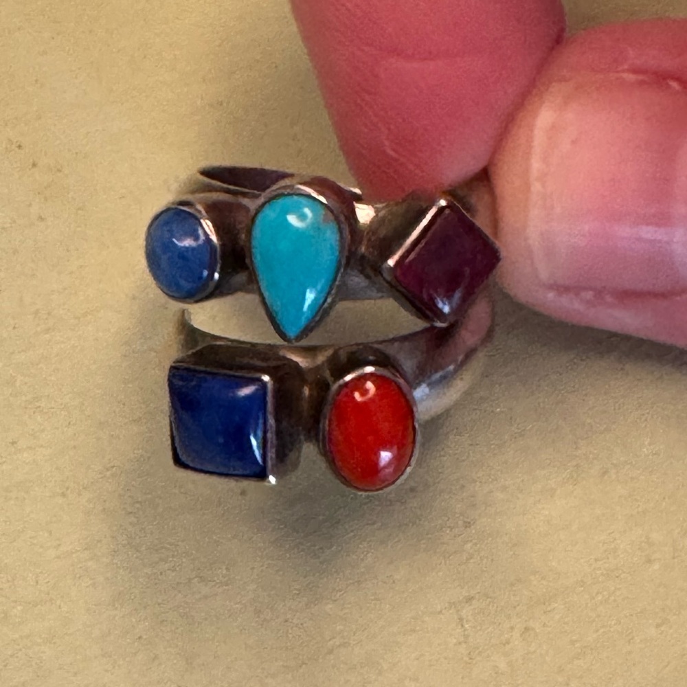 Sterling and multi gem stone ring, size 6. Like new - Picture 3 of 5
